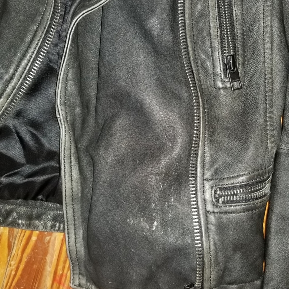 All saints Cargo Distressed Leather Jacket, Black/Grey, Size 8 - Picture 4 of 8